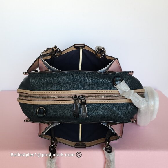 COACH Dreamer 27 In Colorblocked Pebbled Leather-Pine Green Aurora Multi ⭐ - Picture 11 of 16